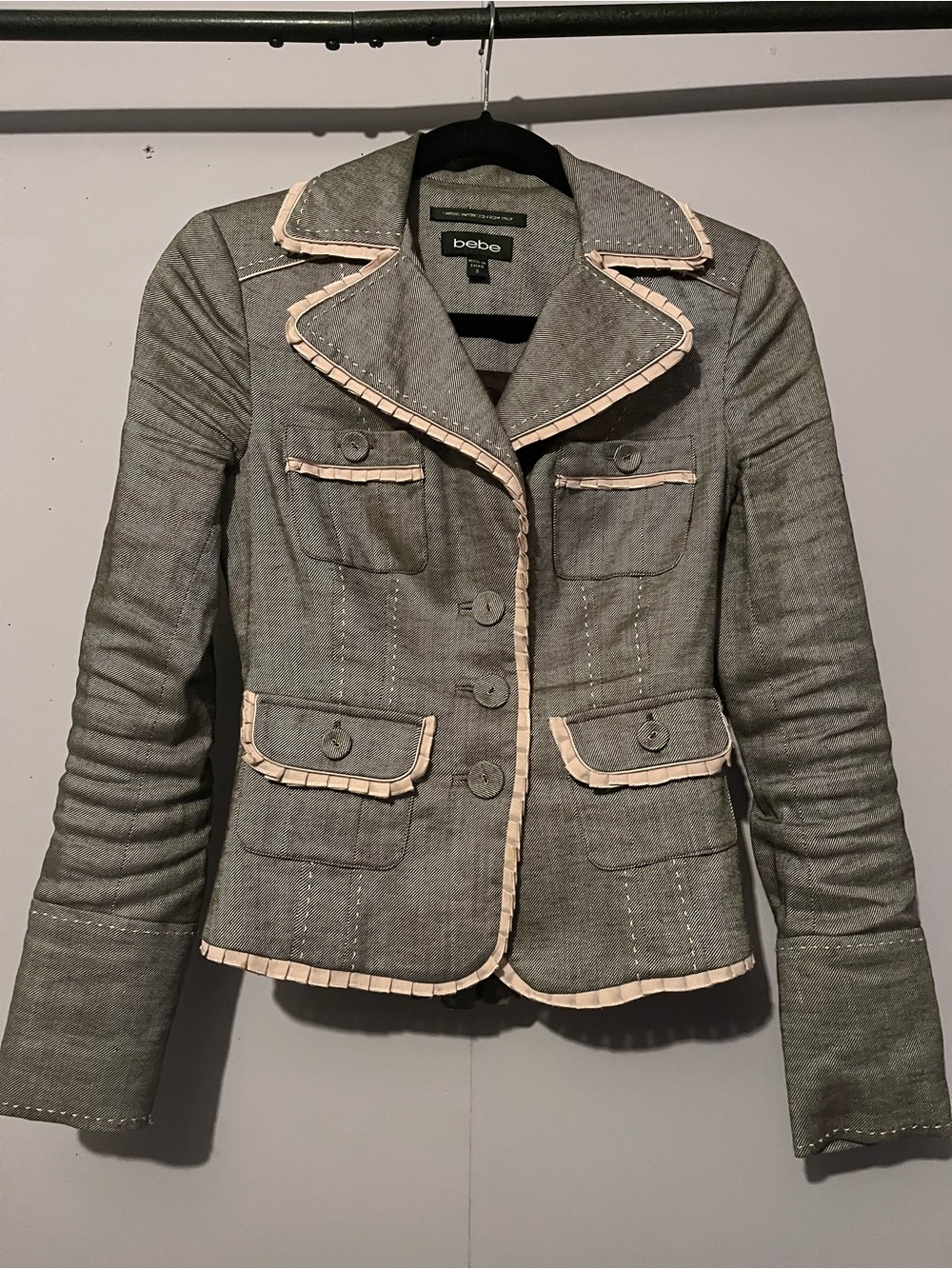 Vintage Bebe Linen Blazer with Trimmed Edges